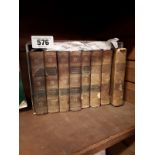 The History Of England 1794 - Complete set of eight tooled leather bound volumes by T Smollett MD.