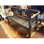 19th. C. painted pine bench. { 124cm L }.