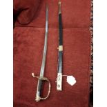 19th. C. dress sword in original leather scabbard.