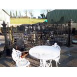 Pair of decorative cast iron entrance gates with matching pillars { 160cm H X 360cm W }.