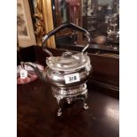 19th. C. silver plated spirit kettle on stand.