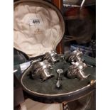 English silver four piece condiment set, in original box.