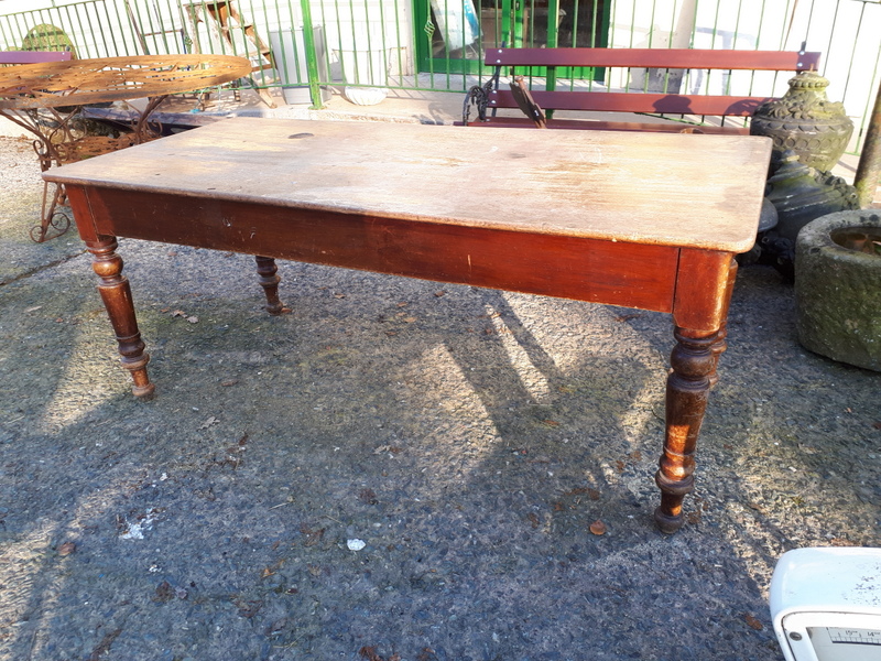 19th. C. wooden kitchen table. { 183cm L X 86cm W }.