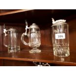 Three 19th. C. glass German beer tankards.