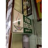 Fina Green Paraffin double sided tinplate sign.
