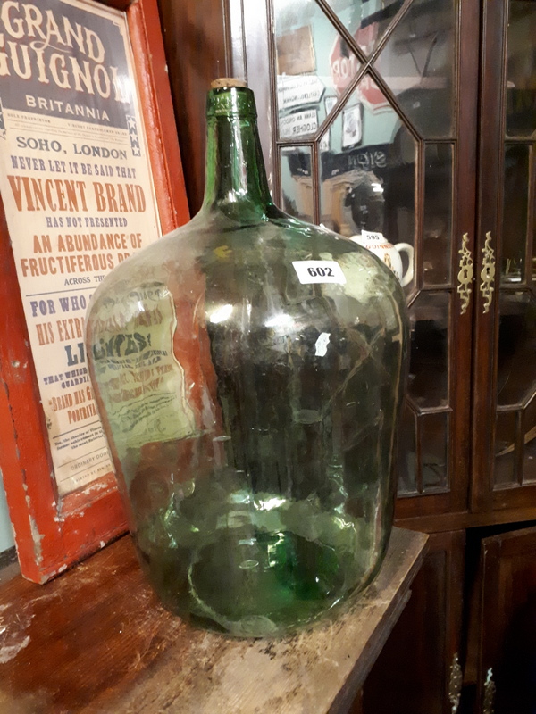 Green glass carbide jar.