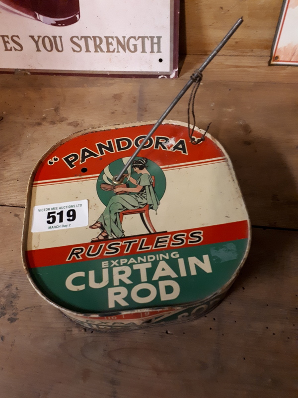 1930's PANDORA Curtain Rod tin