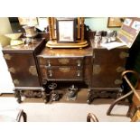 Carved Edwardian walnut pedestal sideboard.