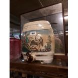 19th C. pictorial ceramic whisky barrel.