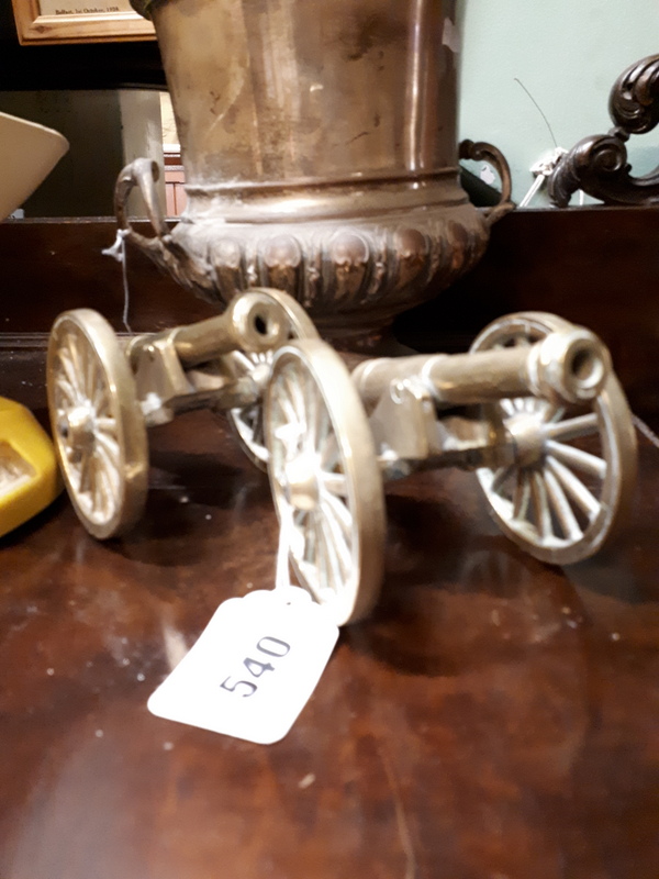Pair of brass models of canons.