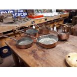Misc. collection of 18th. & 19th. C. copper saucepans and pans.