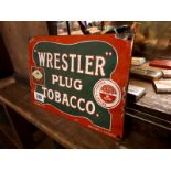 Gallagher's Wrestler Plug Tobacco enamel sign.