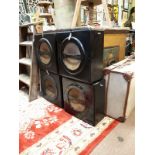 Set of four early 20th. C. Bakelite speakers with microphone box.