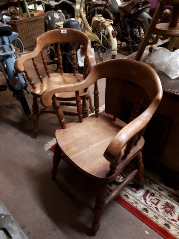 Pair of oak smoker's bow chairs.