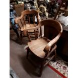 Pair of oak smoker's bow chairs.