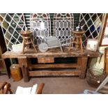 Early 20th. C. pine carpenter's work bench. { 250cm L}.