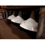 Three 1940's white enamel light shades.