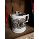 19th. C. transfer pattern cow mug.