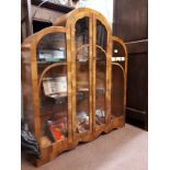 Art Deco walnut display cabinet .