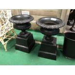 Pair of cast iron garden urns