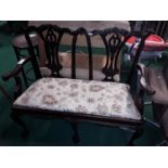 Chippendale style two seater mahogany seat