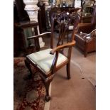 Set of six + two mahogany dining room chairs on carved legs with claw and ball foot in the