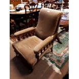 Late Victorian mahogany upholstered armchair.