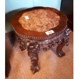 Victorian Marble topped carved hardwood Chinese jardinière table.