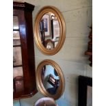 Pair of Victorian gilt framed oval mirrors.