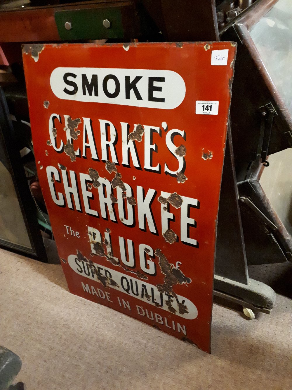 CLARKE'S CHEROKEE PLUG enamel sign