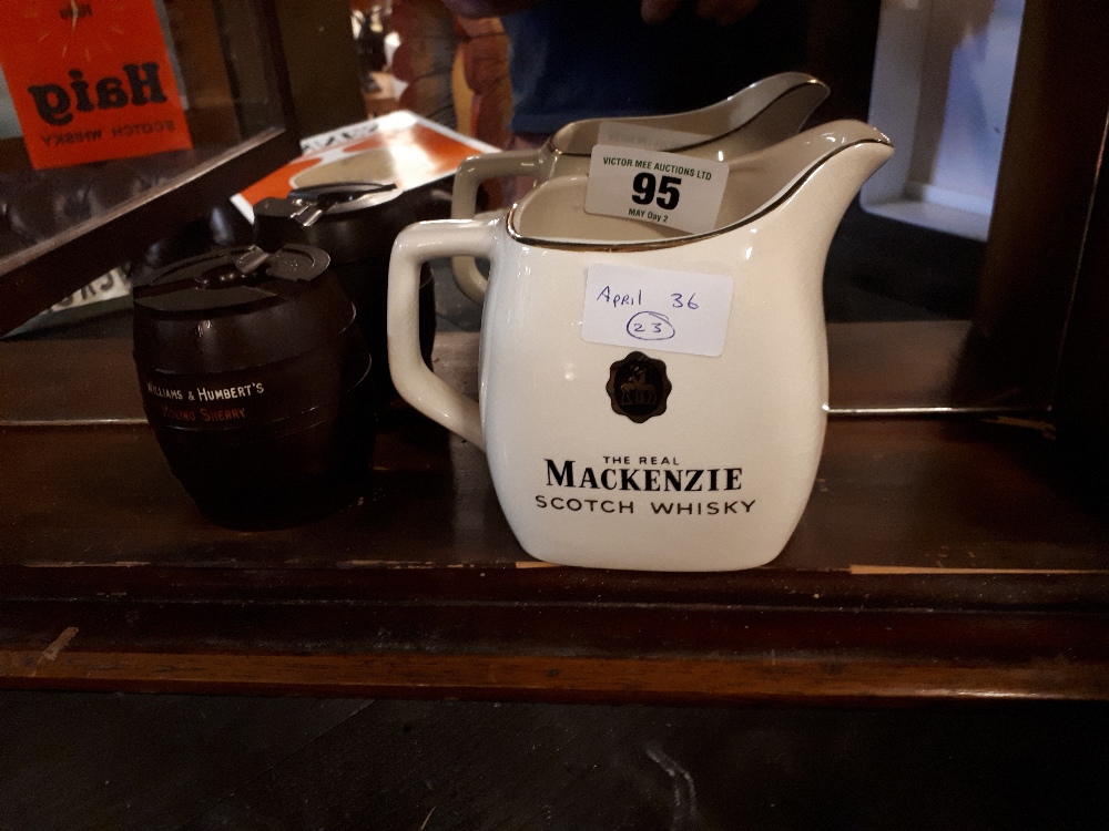 MACKENSIE water jug and bakelite ashtray in the form of a SHERRY Barrel.