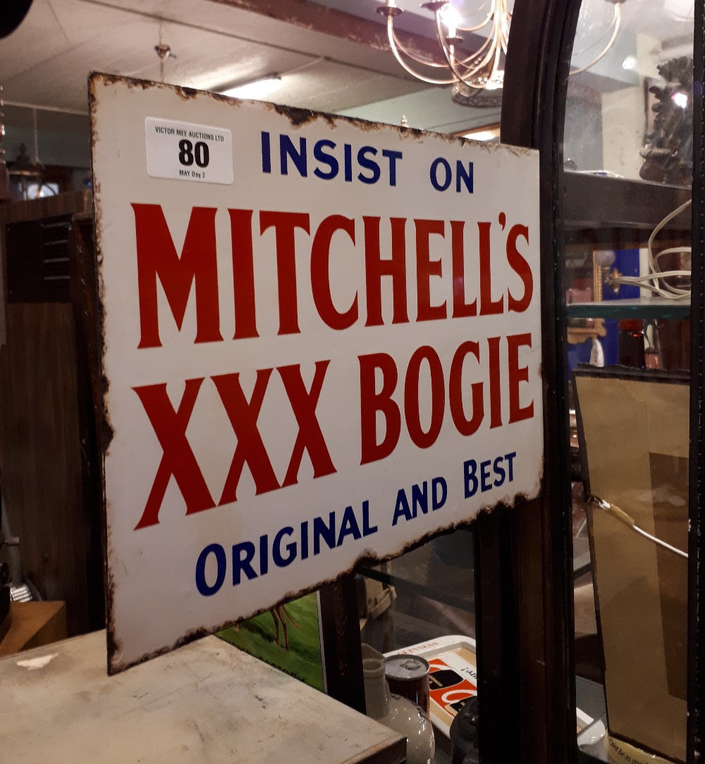 Mitchell's XXX Bogie double sided enamel sign.