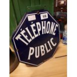 PUBLIC TELEPHONE enamel sign.