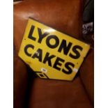 Double sided LYONS CAKES enamel sign.