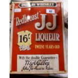 Tin plate DUBLIN WHISKEY JJ REDBREAST LIQUEUR advertising sign.