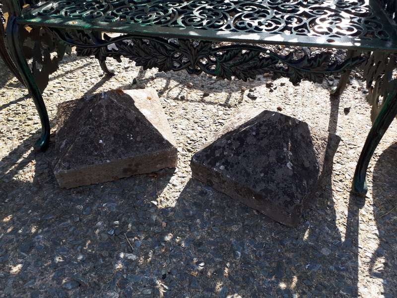 Pair 19th C. cut limestone pier caps.