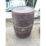 Oak metal banded forty gallon beer barrel.