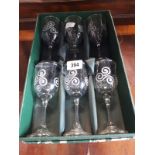 Cased box of six wine glasses.