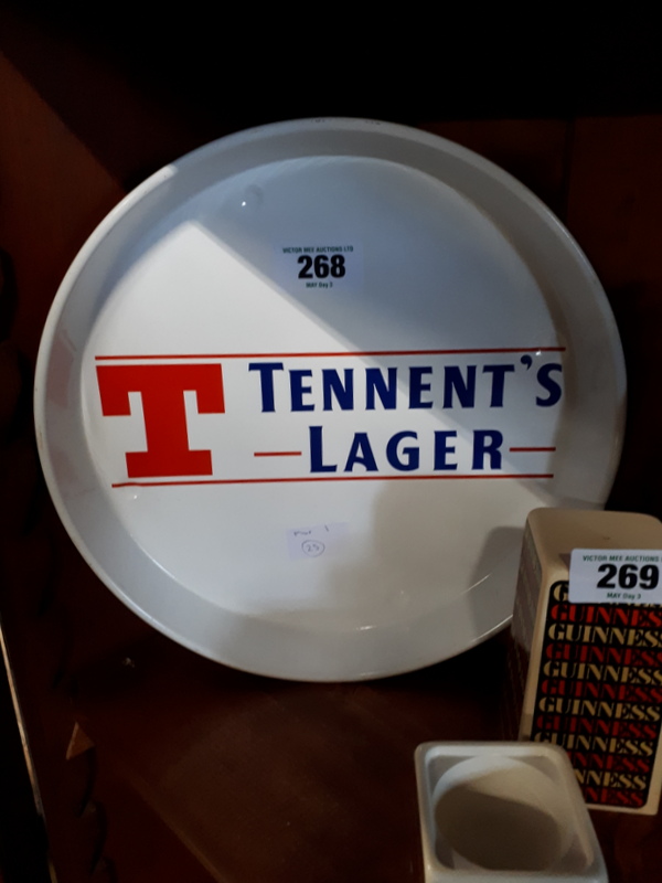 Tennent's Lager advertising tray.