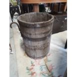 Metal banded oak barrel.