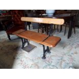 19th. C. cast iron and pine adjustable station bench. (124 cm L).