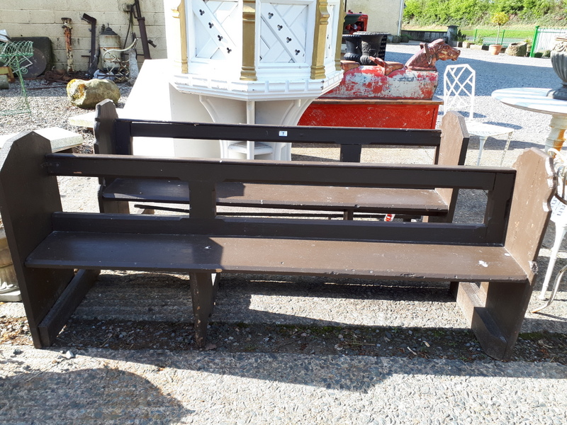 Pair of 19th. C. painted pine pews. (169 cm L).