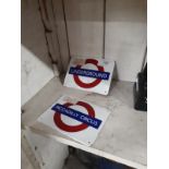 Two miniature Underground signs - Piccadilly Circus and Underground.