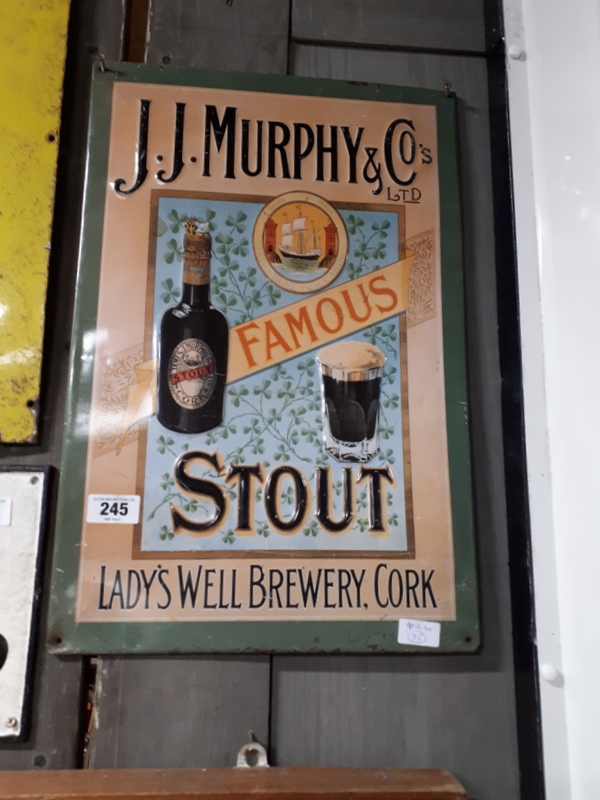 J J Murphy & Co Famous Stout tinplate sign. { 59cm H X 39cm W }.