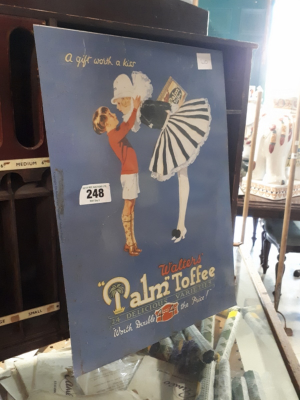 Walter's Palm Toffee tinplate sign. { 43cm H X 31cm W }.