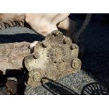 Composition wall fountain with lion's mask.