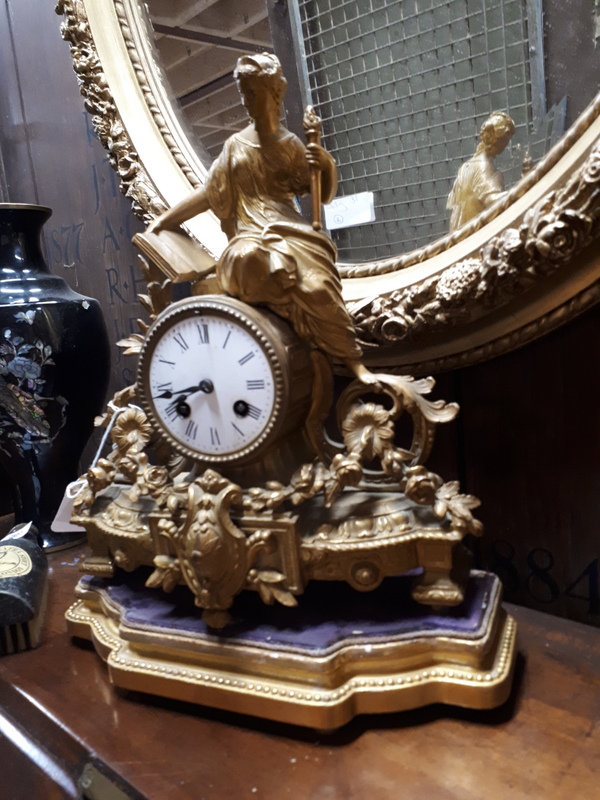 19th C. gilded French mantle clock.