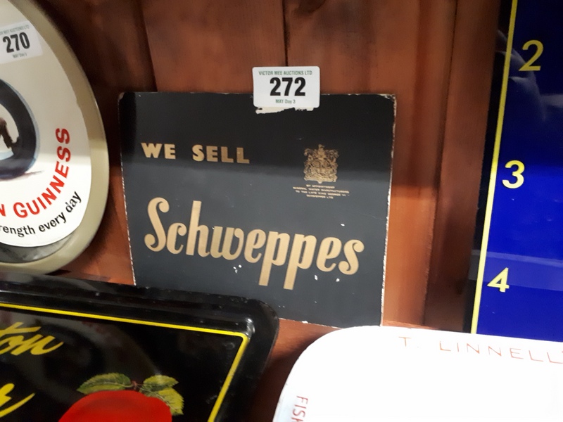 We Sell Schweppes show card.