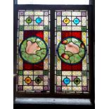 19th. C. Leaded glass window. (96 cm H x 93 cm W).