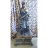 Bronze Lady Fountain on pedestal base with claw feet, 83in high x 39ins wide.